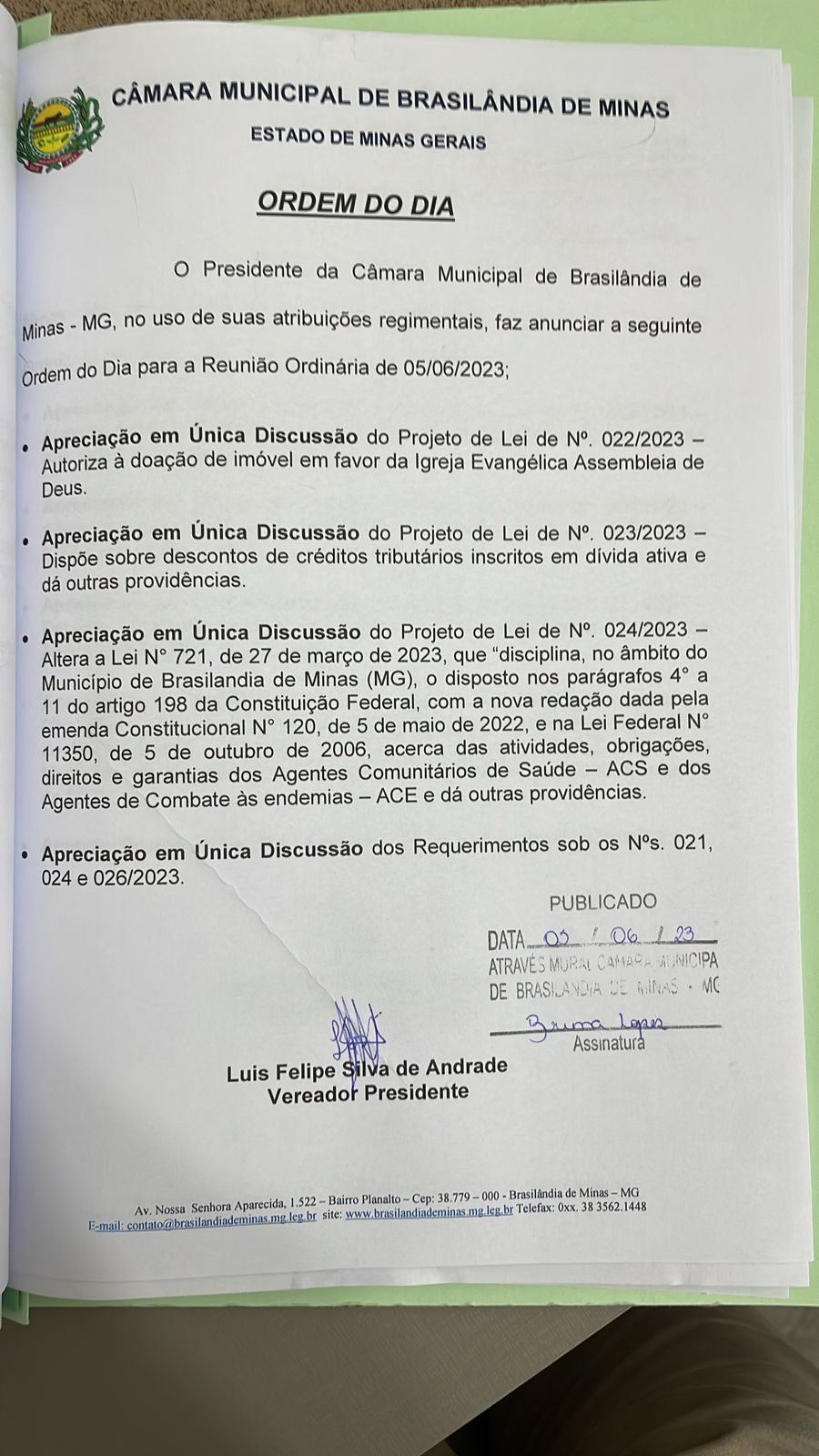 Reunião Ordinária 05/06/2023