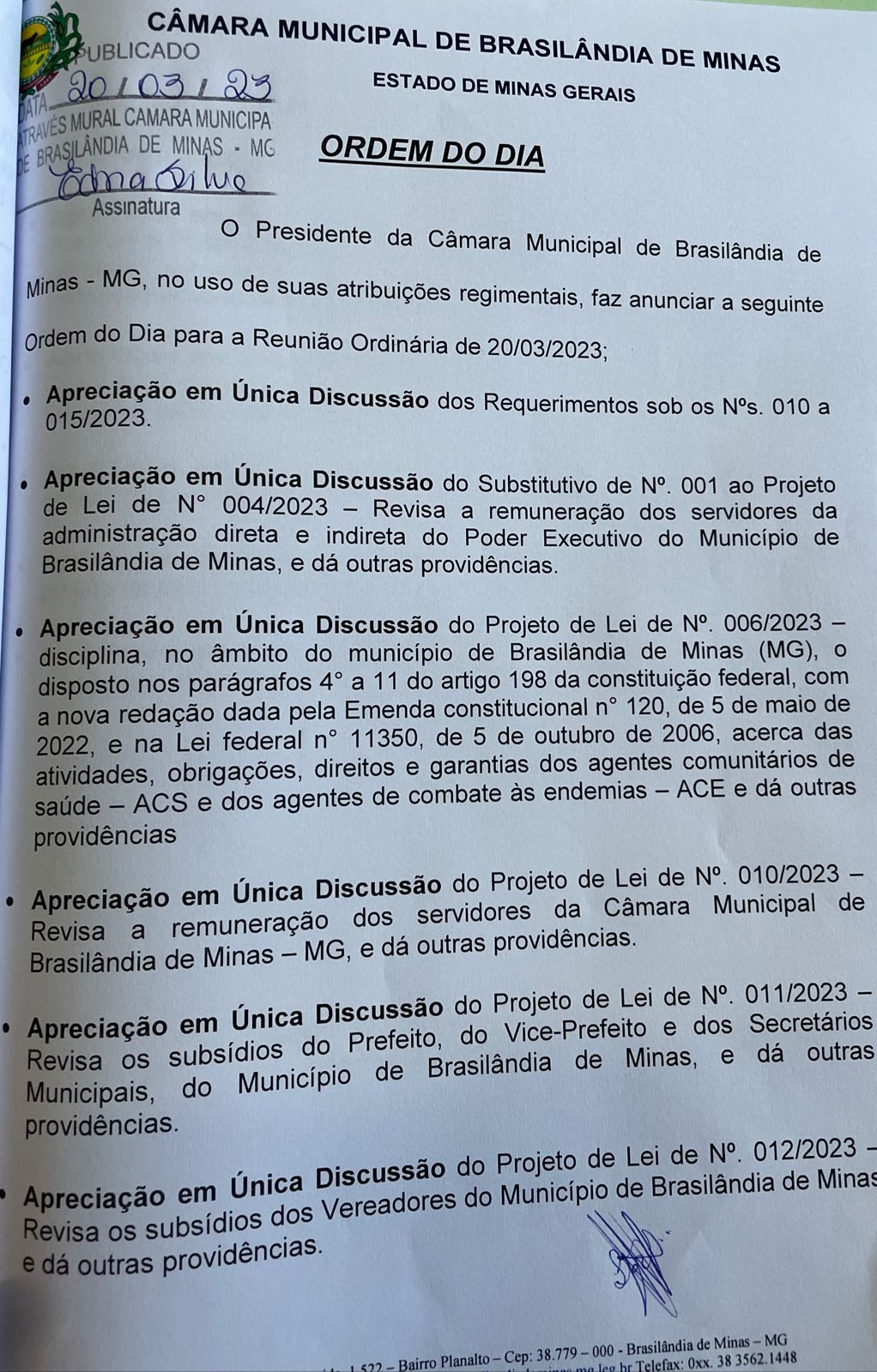 Reunião Ordinária 20/03/2023